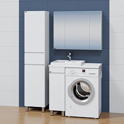 СанТа Мебель для ванной под стиральную машину Марс 90 L с зеркальным шкафом Стандарт 90 белая – фотография-2